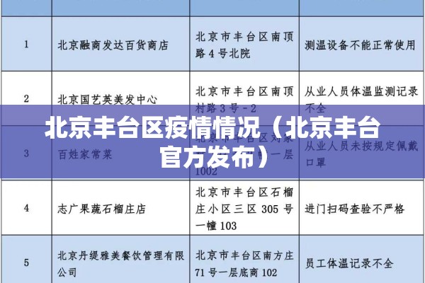 北京丰台区疫情情况（北京丰台官方发布）