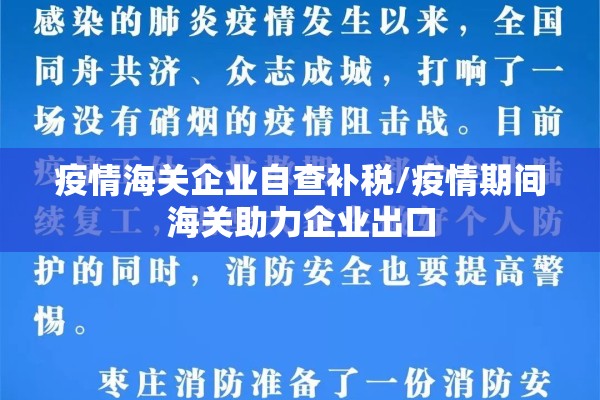 疫情海关企业自查补税/疫情期间海关助力企业出口 疫情海关企业自查补税/疫情期间海关助力企业出口